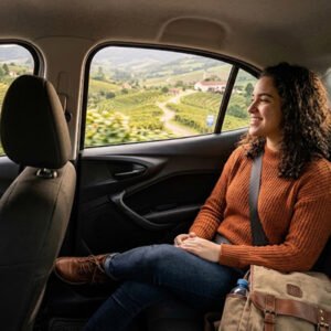 mulher em carro de aplicativo uber
